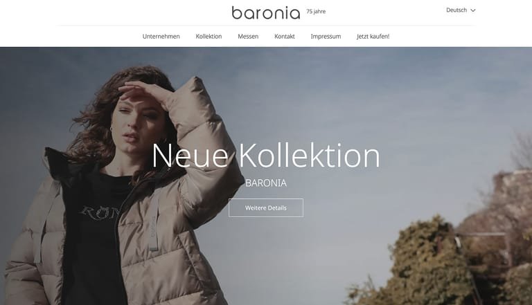 Corporate website for a German clothing brand with in-house manufacturing
