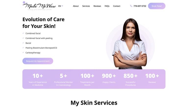 Medical website for a cosmetic doctor with aesthetic services and online booking