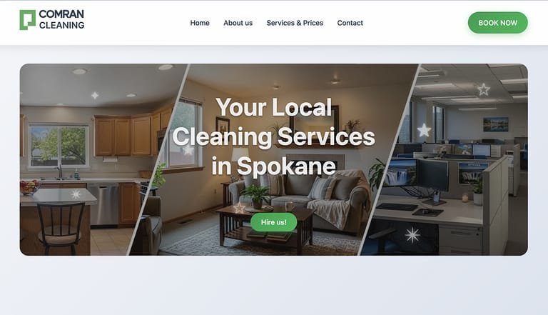 Cleaning company website for residential and commercial cleaning services in Washington State, focused on local service areas and customer trust
